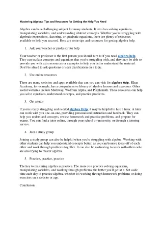 mastering algebra tips and resources for getting