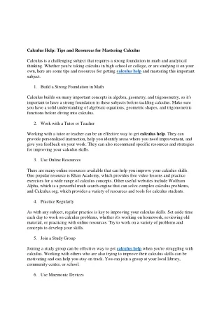 calculus help tips and resources for mastering