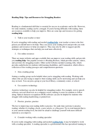 reading help tips and resources for struggling