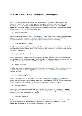 the benefits of having a reading tutor improving