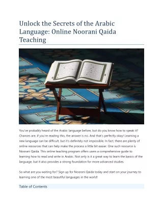 Unlock the Secrets of the Arabic Language - Online Noorani Qaida Teaching