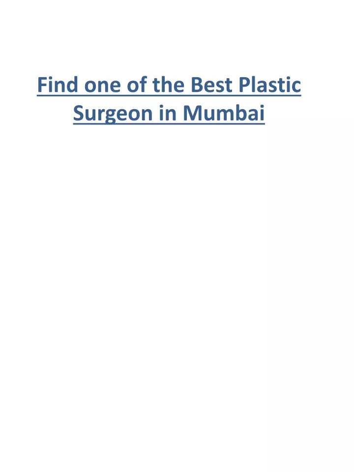 find one of the best plastic surgeon in mumbai