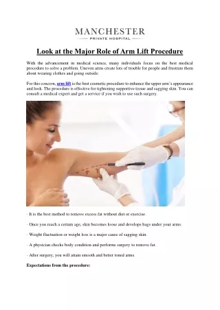 Look at the Major Role of Arm Lift Procedure