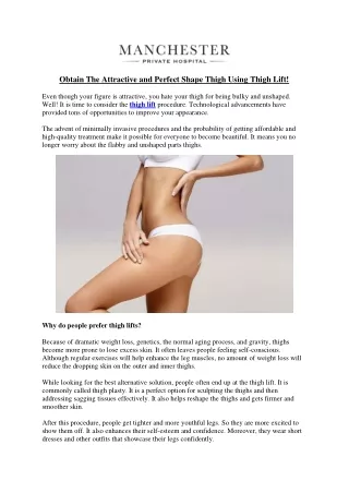 Obtain The Attractive and Perfect Shape Thigh Using Thigh Lift!