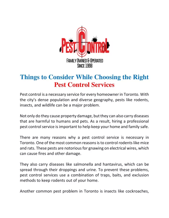 things to consider while choosing the right pest