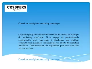 Conseil en stratégie de marketing numérique   Cryspersagency.com