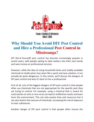 Why Should You Avoid DIY pest control and hire a professional pest control in Mississauga
