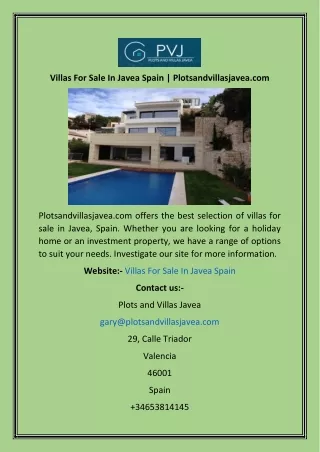 Villas For Sale In Javea Spain  Plotsandvillasjavea