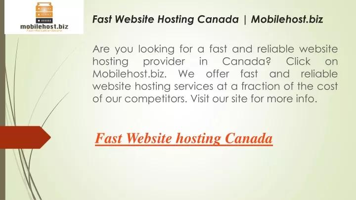 fast website hosting canada mobilehost biz