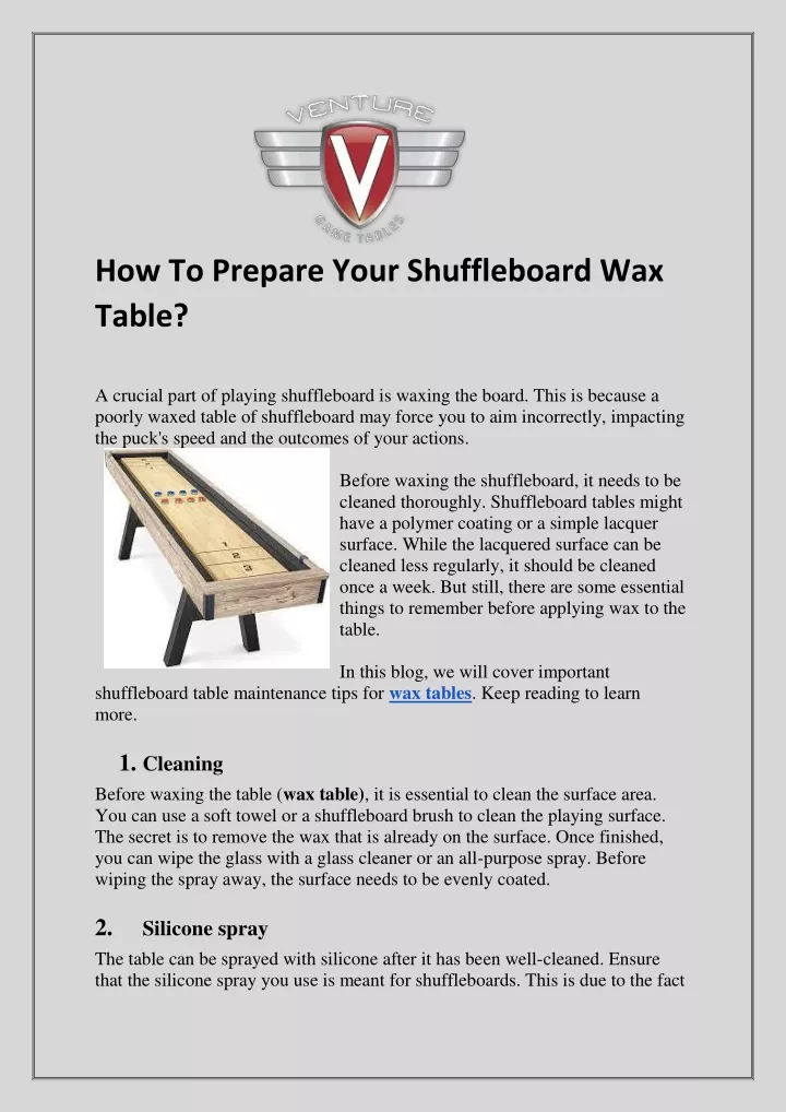 how to prepare your shuffleboard wax table