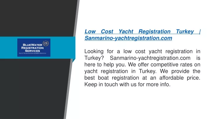 low cost yacht registration turkey sanmarino