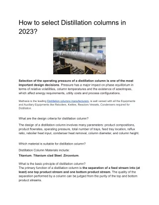 How to select a Distillation columns in 2023_