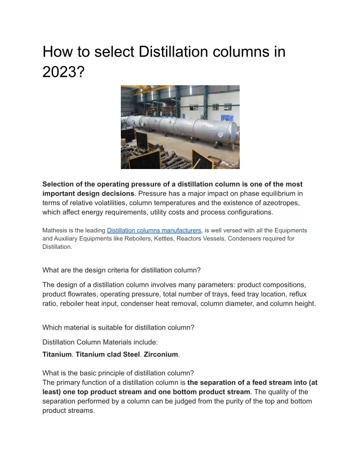 how to select distillation columns in 2023