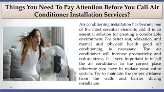 Things You Need To Pay Attention Before You Call Air Conditioner Installation Services