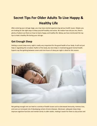 Secret Tips For Older Adults To Live Happy & Healthy Life