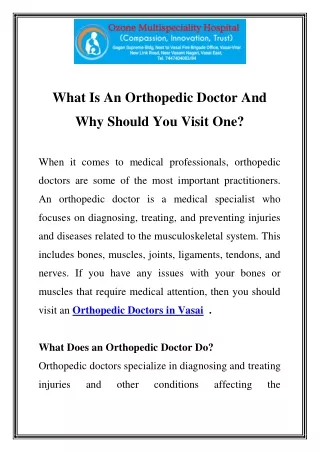 Orthopedic Doctors in Vasai Call-7428094028
