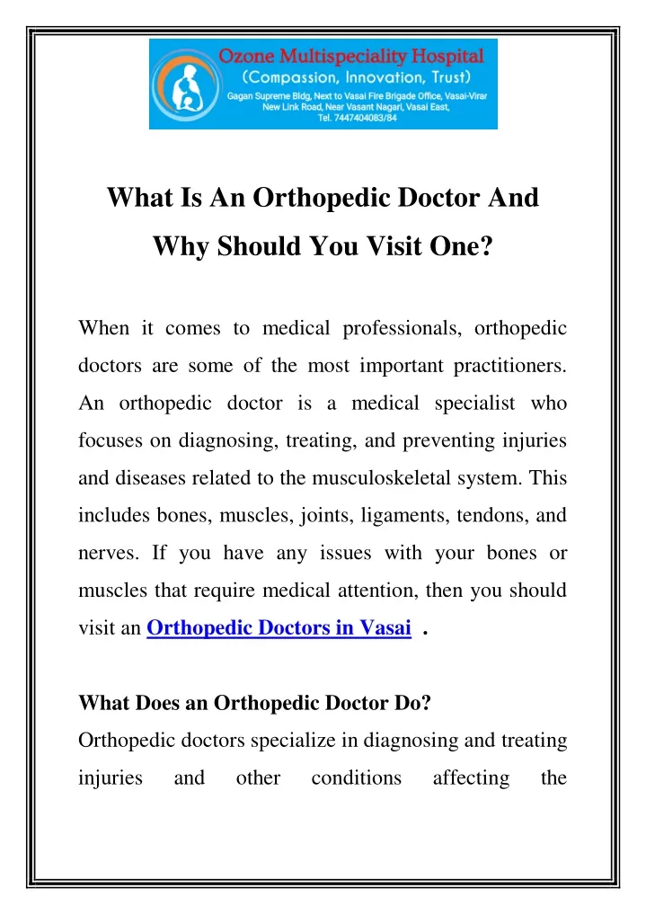 what is an orthopedic doctor and