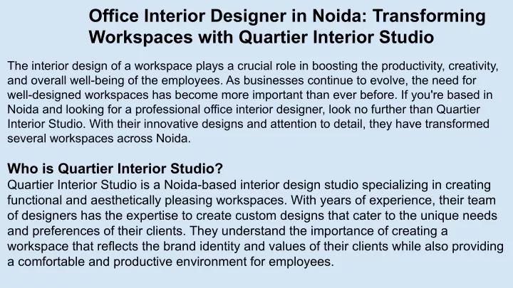 office interior designer in noida transforming