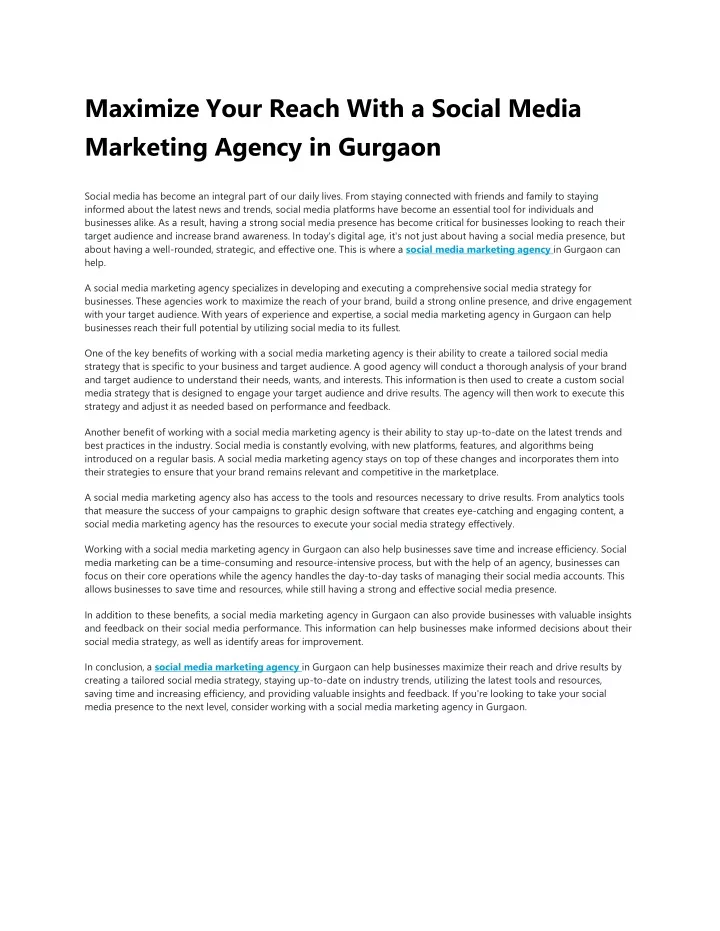 maximize your reach with a social media marketing agency in gurgaon