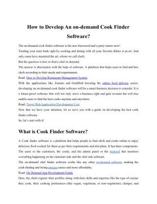 How to Develop An on-demand Cook Finder Software