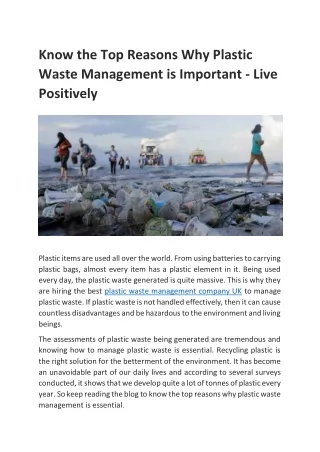 Know the Top Reasons Why Plastic Waste Management is Important - Live Positively