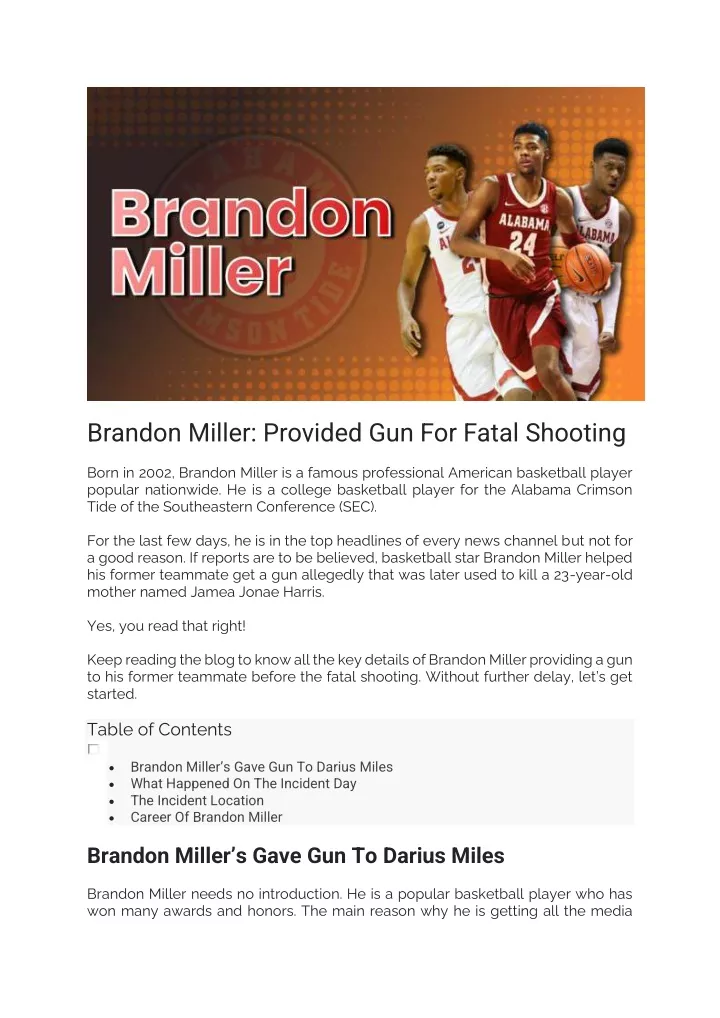 brandon miller provided gun for fatal shooting