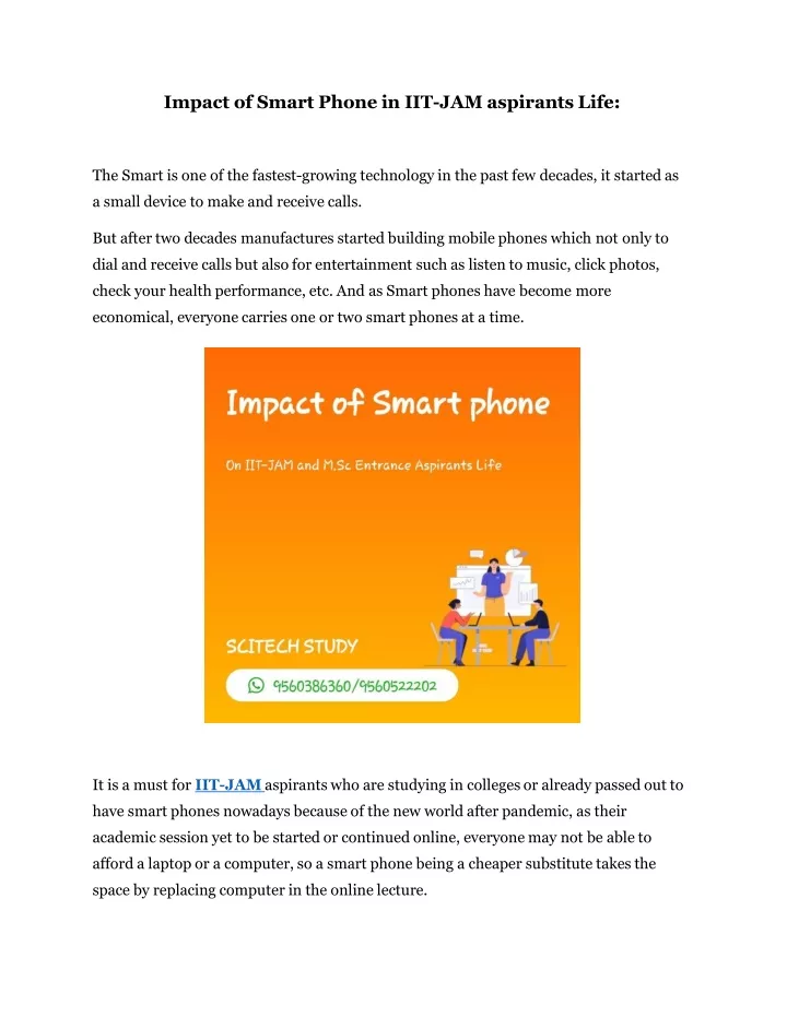 impact of smart phone in iit jam aspirants life