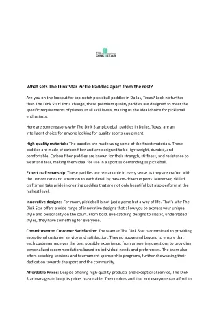 what sets the dink star pickle paddles apart from