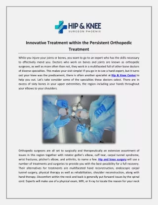 Innovative Treatment within the Persistent Orthopedic Treatment