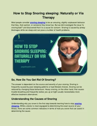 How to Stop Snoring sleeping: Naturally or Via Therapy