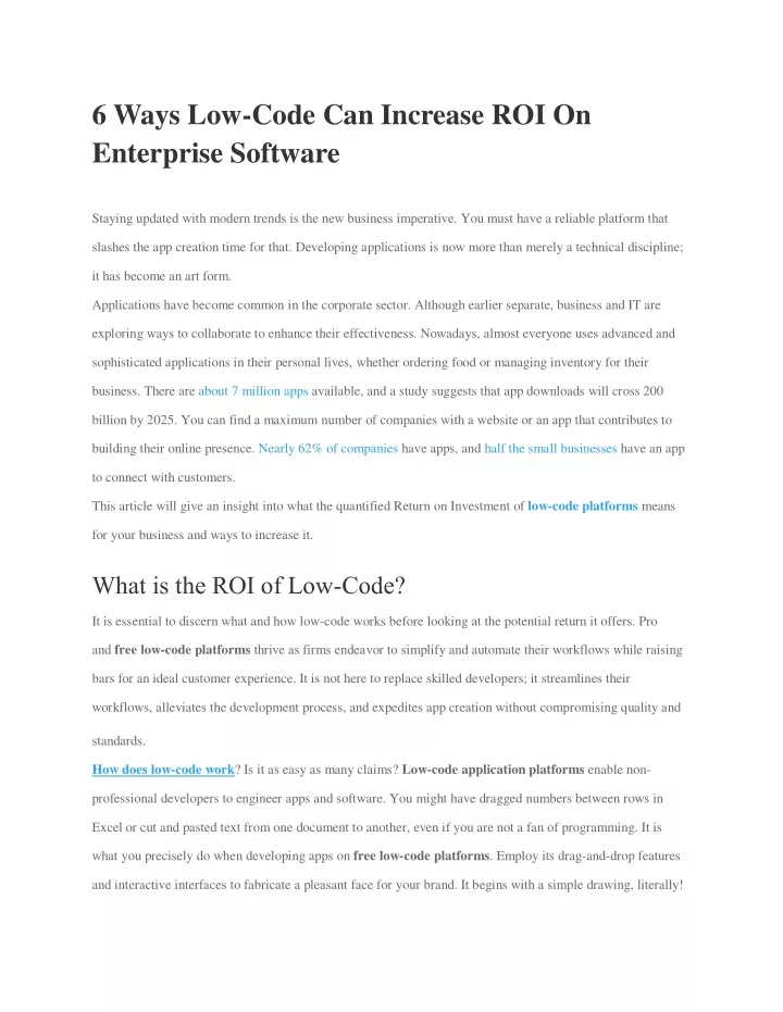 6 ways low code can increase roi on enterprise