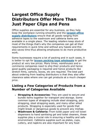 Largest Office Supply Distributors Offer More Than Just Paper Clips and Pens