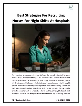 Best Strategies For Recruiting Nurses For Night Shifts At Hospitals