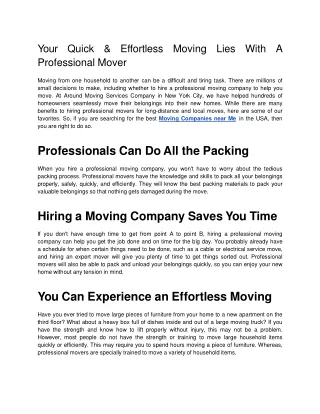 Your Quick & Effortless Moving Lies With A Professional Mover