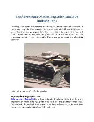 The Advantages Of Installing Solar Panels On Building Tops