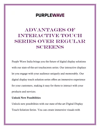 Advantages of Interactive Touch Series Over Regular Screens- Purplewaveindia