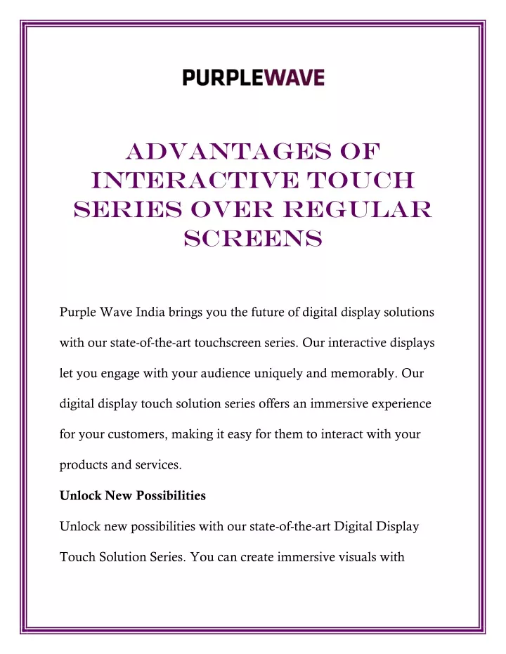advantages of interactive touch series over