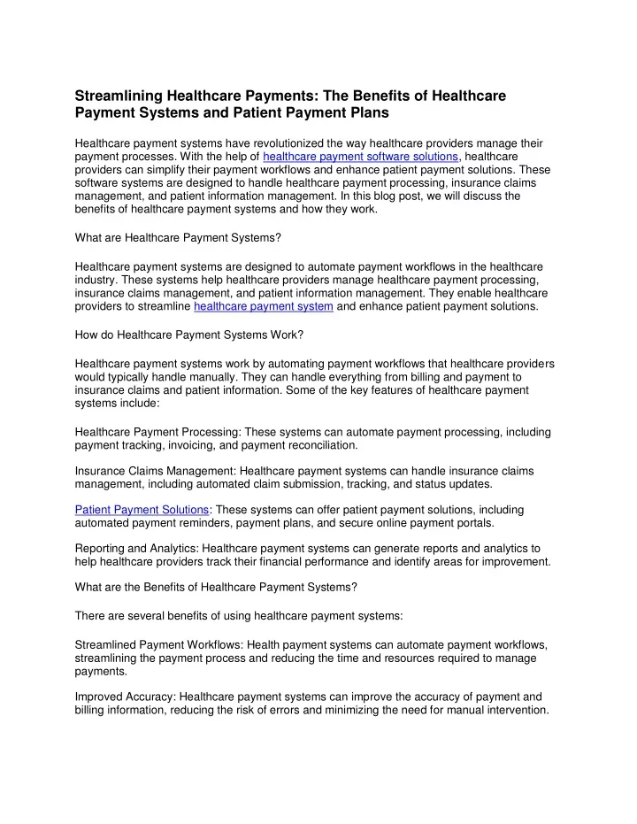 streamlining healthcare payments the benefits