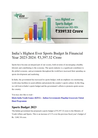India’s Highest Ever Sports Budget In Financial Year 2023-2024-Sports Blog-IISM Mumbai