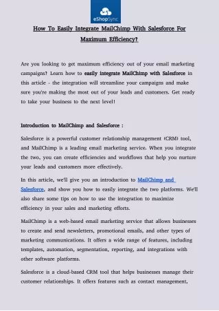 how to easily integrate mailchimp with salesforce