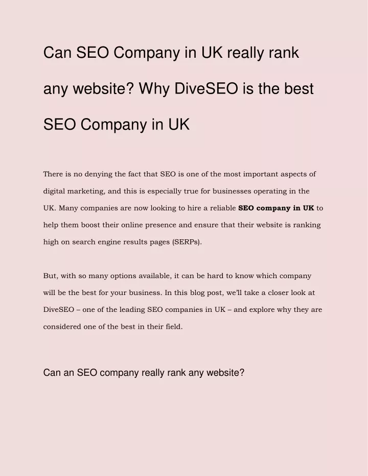 can seo company in uk really rank