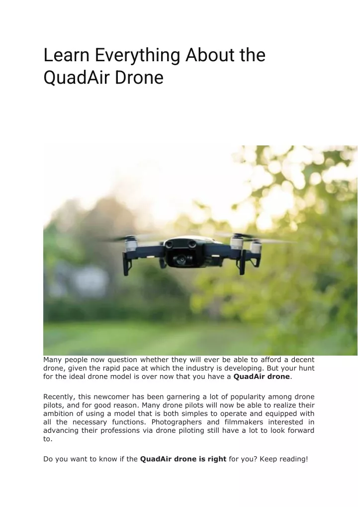 learn everything about the quadair drone