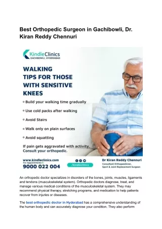 Best Orthopedic Surgeon in Gachibowli, Dr. Kiran Reddy Chennuri