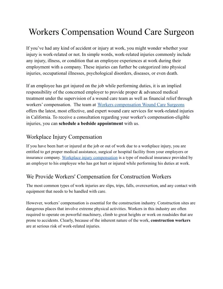 workers compensation wound care surgeon