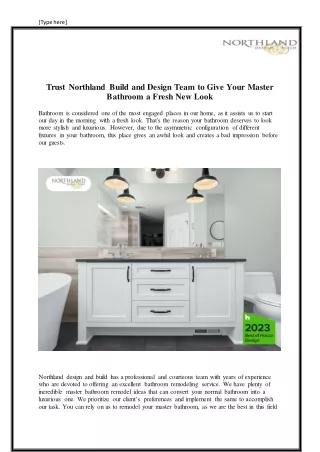 Trust Northland Build and Design Team to Give Your Master Bathroom a Fresh New Look