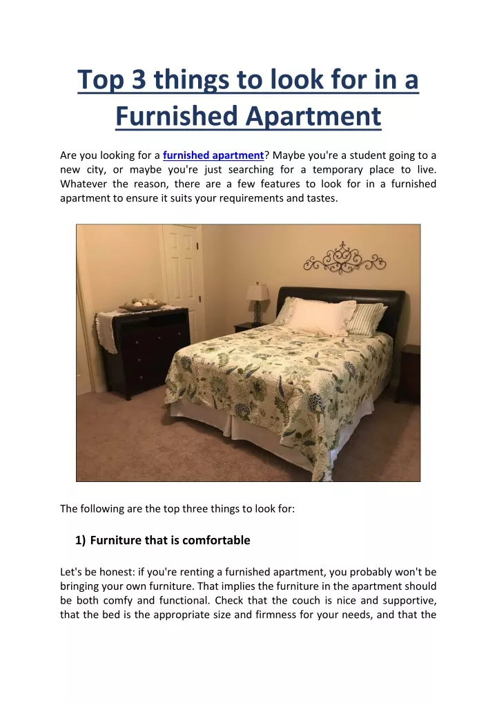 top 3 things to look for in a furnished apartment