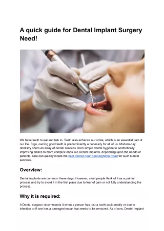 A quick guide for Dental Implant Surgery Need
