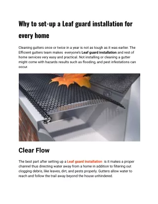 Why to set-up a Leaf guard installation for every home
