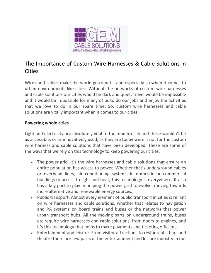 the importance of custom wire harnesses cable