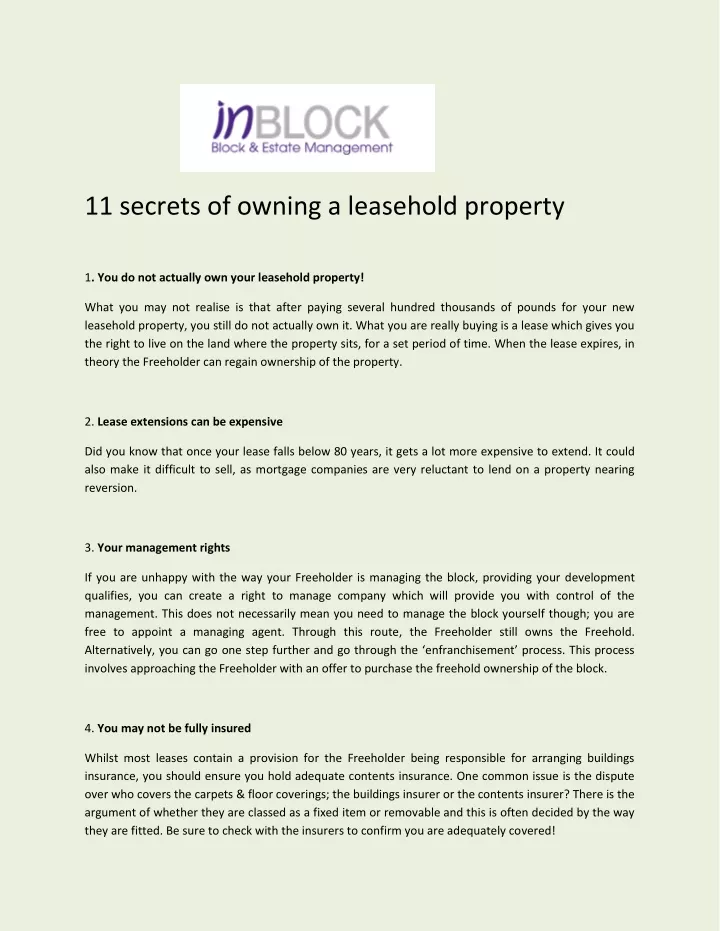 11 secrets of owning a leasehold property
